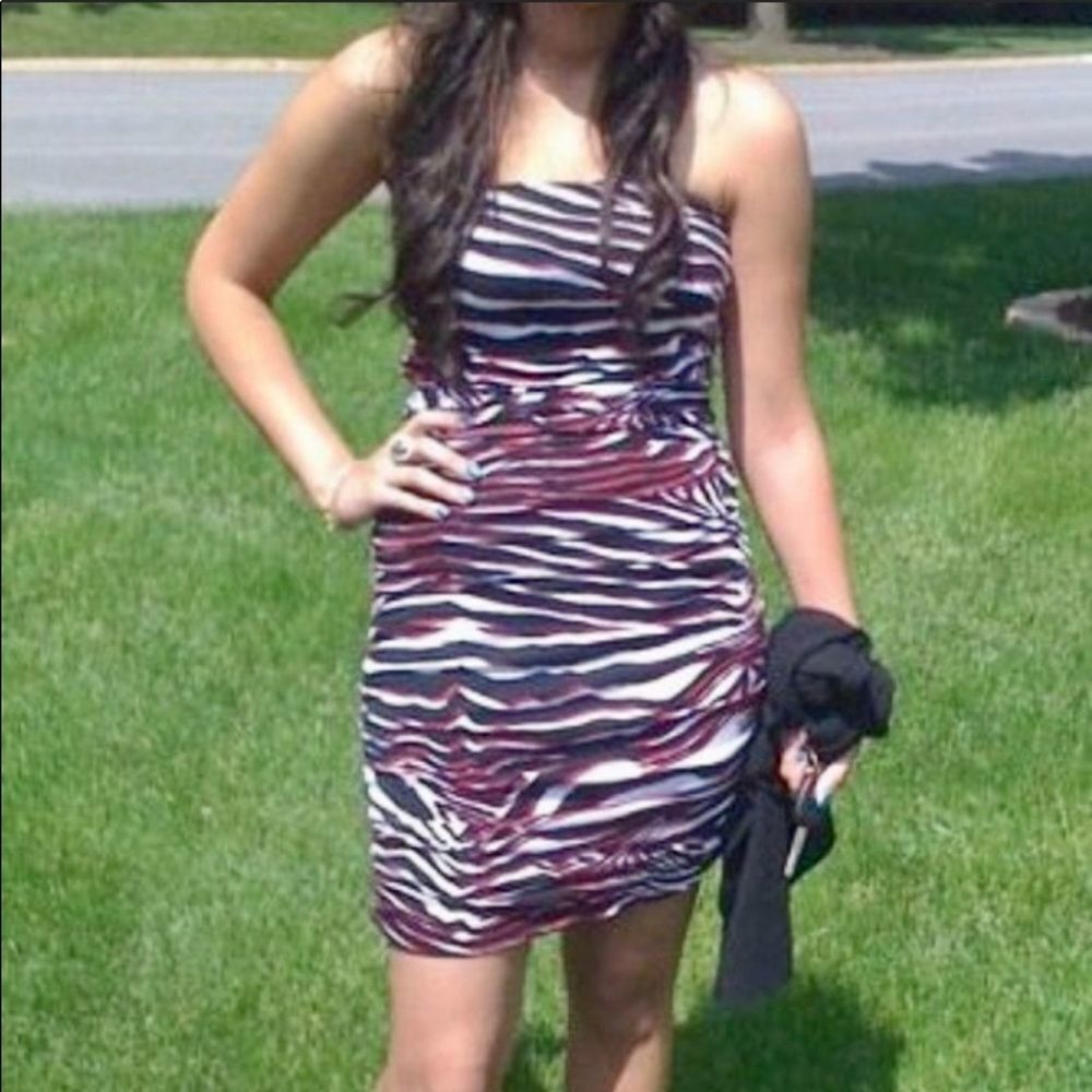 Express Zebra Print Black, Red and White Dress​